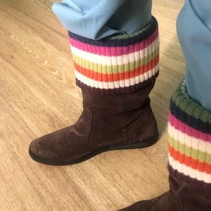 Coach Tatum boots brown suede w fun rainbow wool